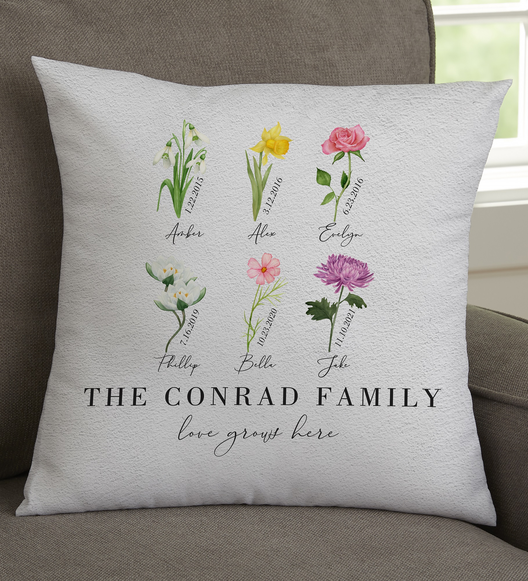 Birth Month Flower Personalized Throw Pillows